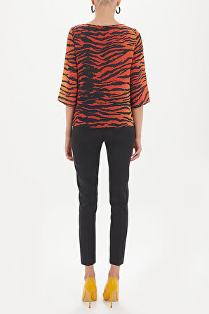 Kırmızı Desenli kayık yaka bluz 19181 | 42