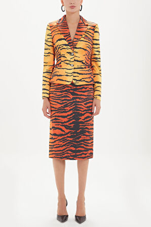 Kırmızı Desenli diz altı kalem etek 80745 | 38