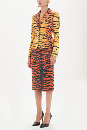 Kırmızı Desenli diz altı kalem etek 80745 | 38