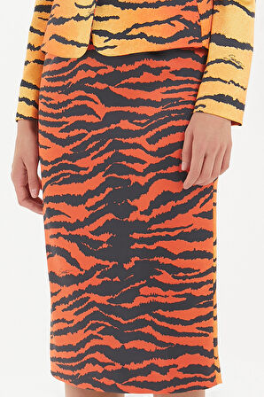 Kırmızı Desenli diz altı kalem etek 80745 | 38