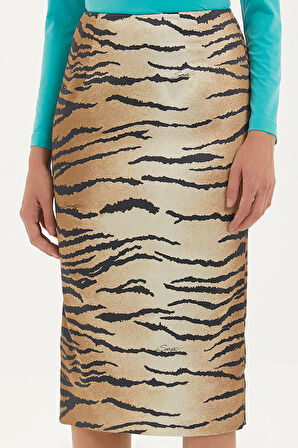 Bej Desenli diz altı kalem etek 80745 | 40