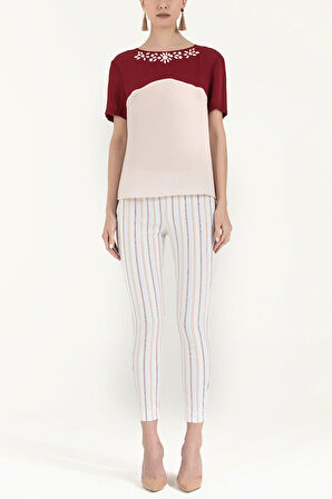 Bordo Gül Yakası taş işlemeli bluz 19188 | 46