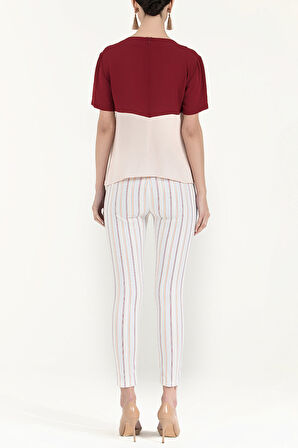 Bordo Gül Yakası taş işlemeli bluz 19188 | 46