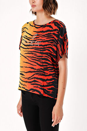 Kırmızı Desenli bol kesim bluz 19192 | 42