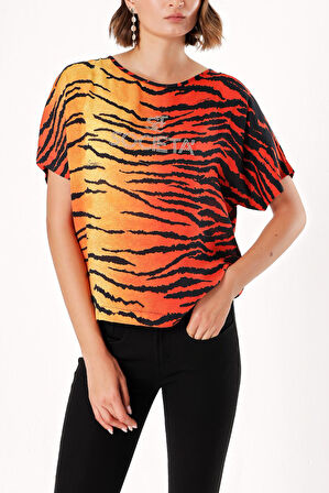 Kırmızı Desenli bol kesim bluz 19192 | 42