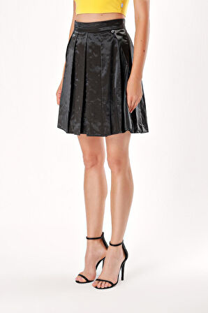 Siyah Yüksek bel pilili kloş etek 80760 | 40