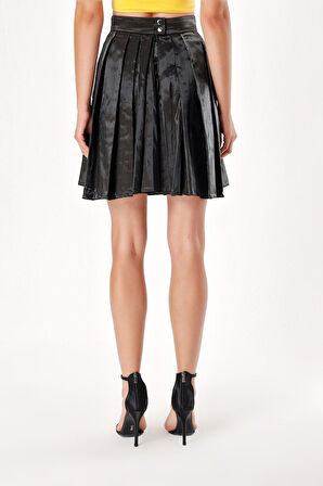 Siyah Yüksek bel pilili kloş etek 80760 | 40