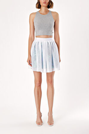 Beyaz Beli lastikli file detaylı mini etek 80783 | 42