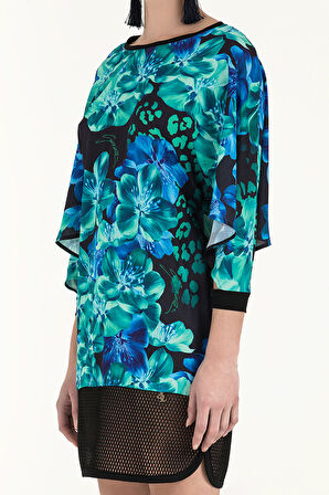 Egzotik Çiçekler File kumaş mixli baskılı mini elbise 91436 | 44