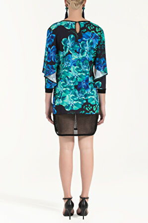 Egzotik Çiçekler File kumaş mixli baskılı mini elbise 91436 | 44