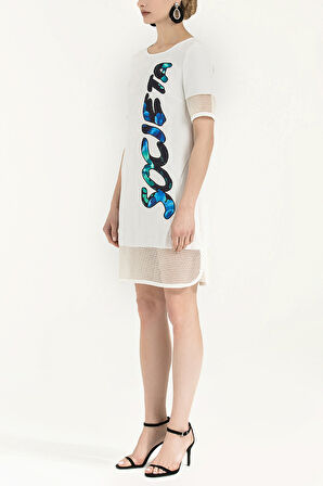 Beyaz File kumaş mixli mini elbise 91434 | 42