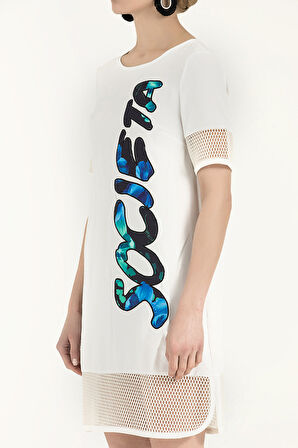 Beyaz File kumaş mixli mini elbise 91434 | 42