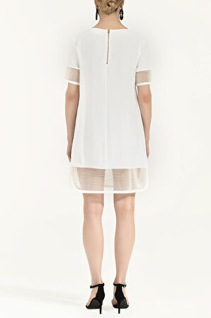 Beyaz File kumaş mixli mini elbise 91434 | 42