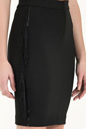 Siyah Yanları püsküllü kalem etek 80810 | 42