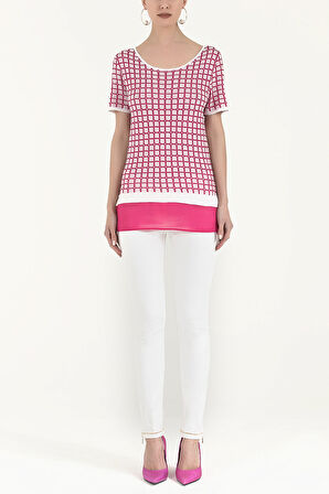 Beyaz Geniş yaka kısa kollu triko bluz 28660 | 40