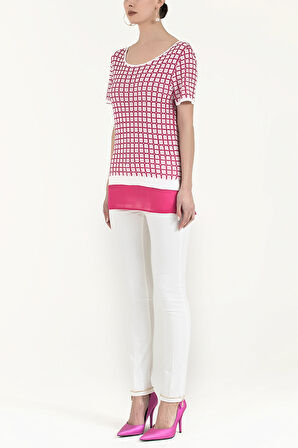 Beyaz Geniş yaka kısa kollu triko bluz 28660 | 40