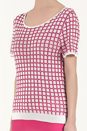 Beyaz Geniş yaka kısa kollu triko bluz 28660 | 40