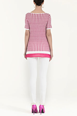 Beyaz Geniş yaka kısa kollu triko bluz 28660 | 40