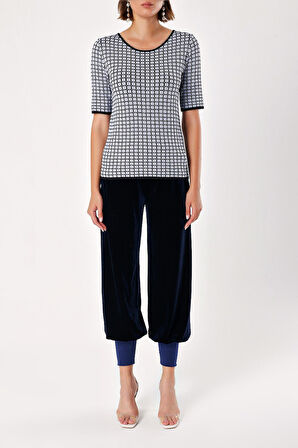 Siyah DESEN ÖRGÜLÜ KISA KOLLU TRİKO BLUZ  28666 | 40