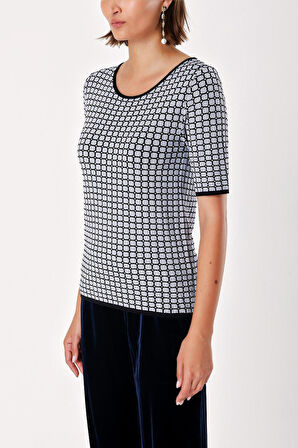 Siyah DESEN ÖRGÜLÜ KISA KOLLU TRİKO BLUZ  28666 | 40