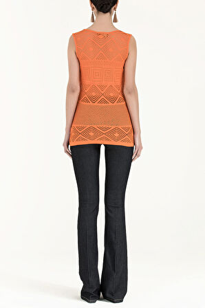 Turuncu Delikli örgü kolsuz trıko bluz 28649 | 44