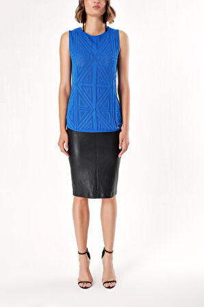 Saks Desenli örgü kolsuz bluz 28659 | 40