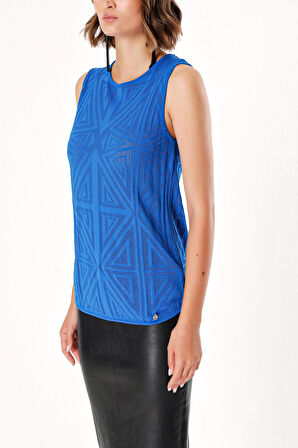 Saks Desenli örgü kolsuz bluz 28659 | 40
