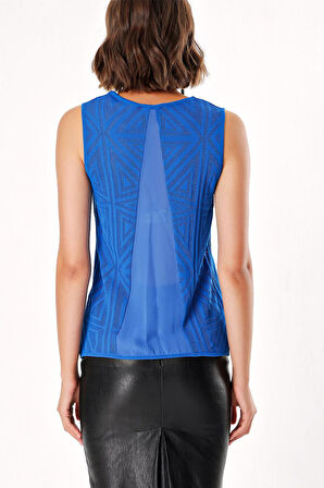Saks Desenli örgü kolsuz bluz 28659 | 40