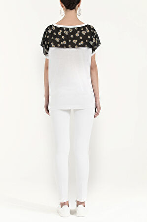 Ekru Baskılı bol kesim örme bluz 19371 | 42