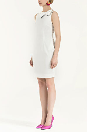 Ekru Yakası fiyonklu mini elbise 91686 | 42