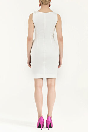 Ekru Yakası fiyonklu mini elbise 91686 | 42