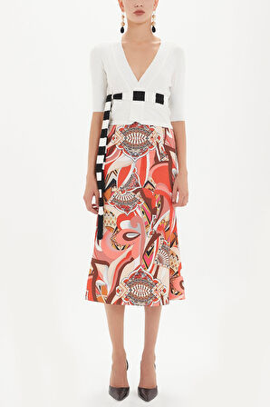 Desenli Beli lastikli baskılı etek 80855 | 42