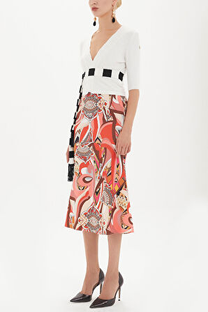 Desenli Beli lastikli baskılı etek 80855 | 42