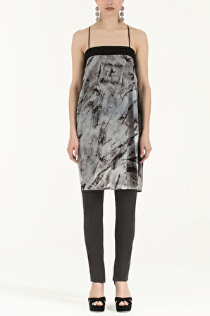 Siyah Suni süet mixli kolsuz şifon bluz 19398 | 42