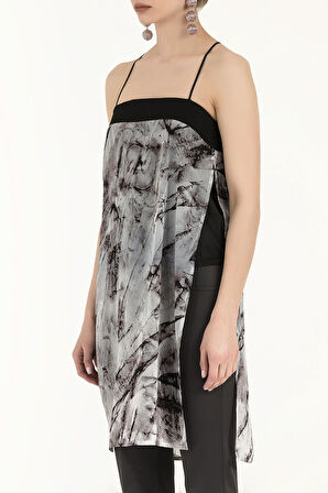 Siyah Suni süet mixli kolsuz şifon bluz 19398 | 42