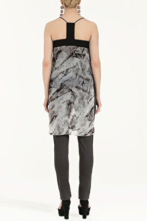 Siyah Suni süet mixli kolsuz şifon bluz 19398 | 42