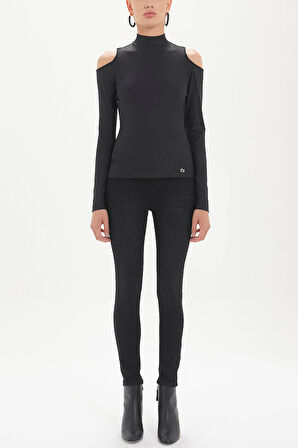 Siyah Omuzları pencere detaylı bluz 19417 | 42