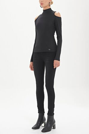 Siyah Omuzları pencere detaylı bluz 19417 | 42