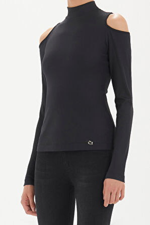 Siyah Omuzları pencere detaylı bluz 19417 | 42