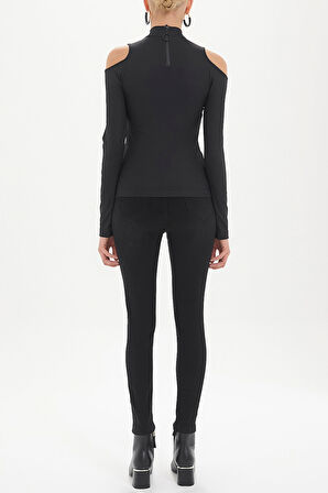 Siyah Omuzları pencere detaylı bluz 19417 | 42