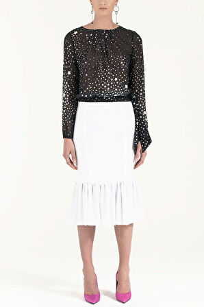 Beyaz Yüksek bel volan etek 80899 | 40