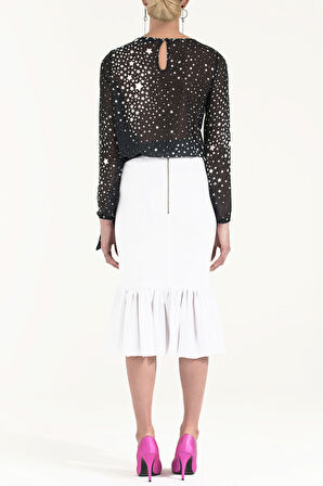 Beyaz Yüksek bel volan etek 80899 | 40