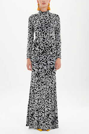 Siyah Flok baskılı balıkçı yaka bluz 19493 | 40