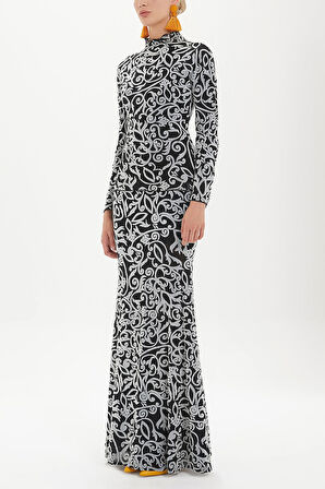 Siyah Flok baskılı balıkçı yaka bluz 19493 | 40