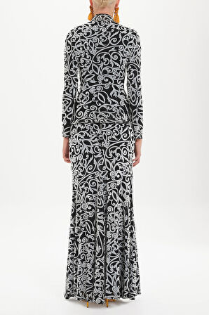 Siyah Flok baskılı balıkçı yaka bluz 19493 | 40