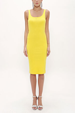 Sarı Askılı dar kesim mini örme elbise 91967 | 40