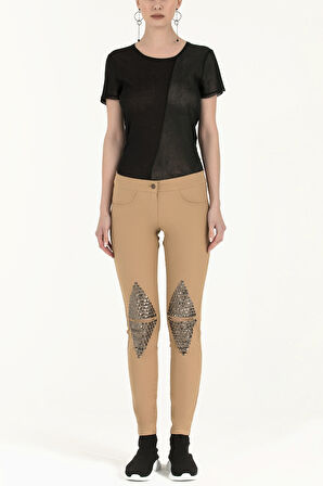 Bej Metal yapıştırmalı  cep pantolon 41242 | 40