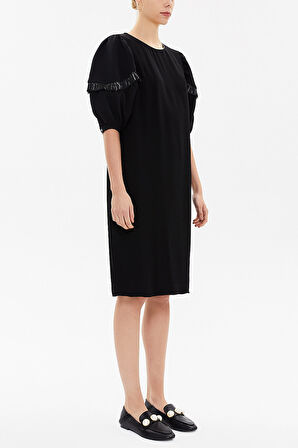 Siyah Balon kol bol kesim midi elbise 92048 | S