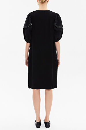 Siyah Balon kol bol kesim midi elbise 92048 | S