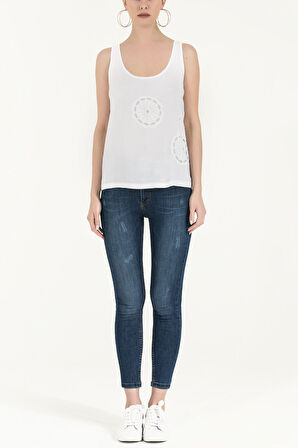 Beyaz Lazer kesimli bol kesim bluz 19562 | 44